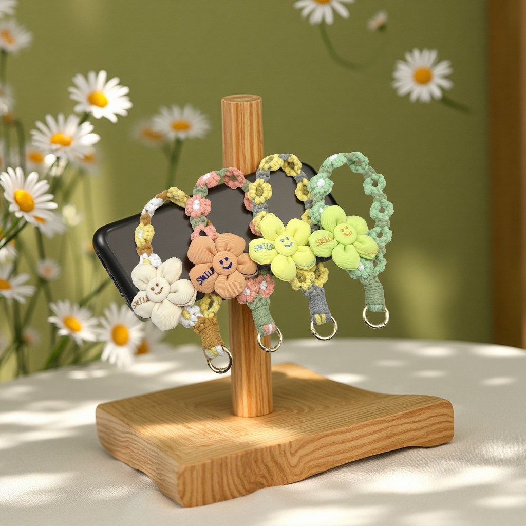 ins hand-woven Bohemian Daisy mobile phone chain keychain, colorful jewelry bracelet, cross-border bestseller details Picture