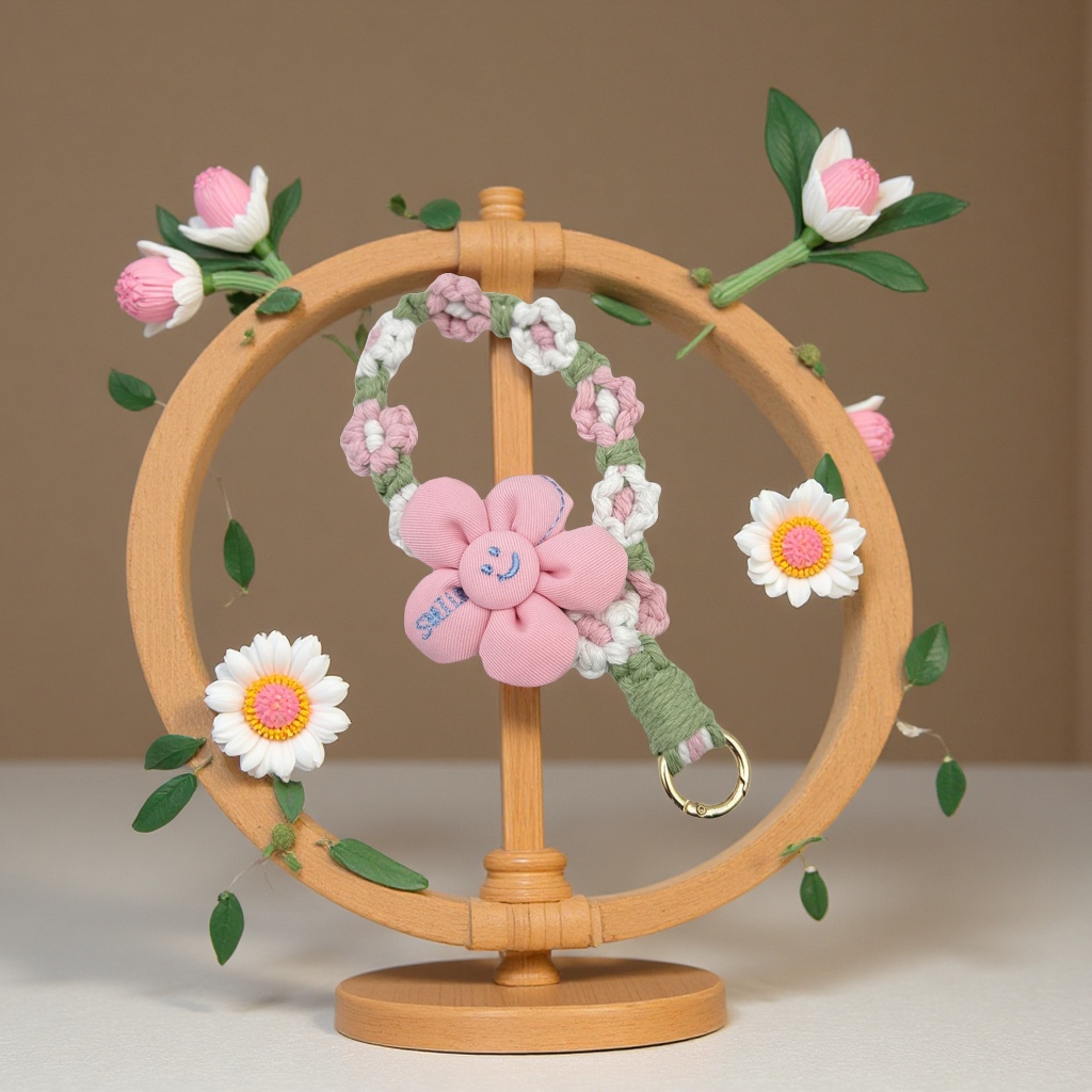 ins hand-woven Bohemian Daisy mobile phone chain keychain, colorful jewelry bracelet, cross-border bestseller Item Picture