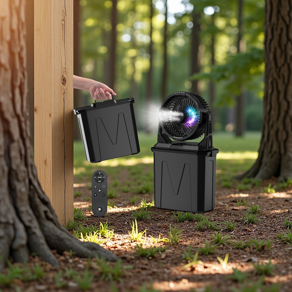 户外便携遥控喷雾风扇加水加冰露营电风扇超大续航RGB灯10L日用百货居家迷你手持扇