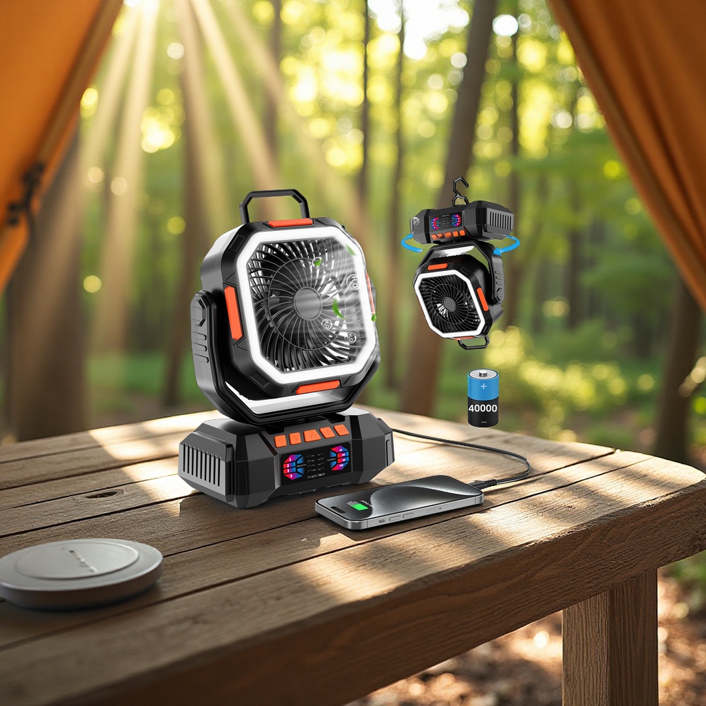 亚马逊2025新品户外露营风扇大容量帐篷挂立照明摇头便携手持百货日用