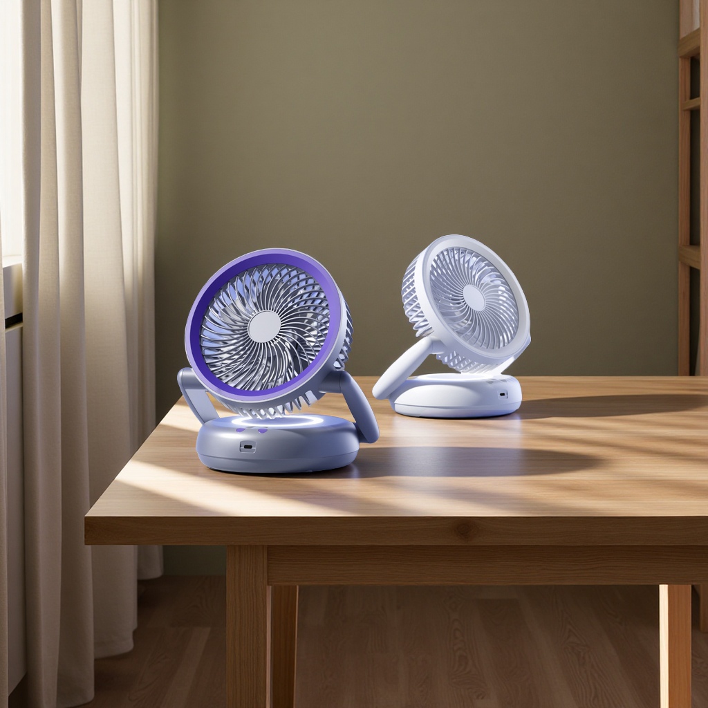 多功能伸缩折叠灯光风扇 USB充电办公家用露营台挂两用对流循环风扇抖音爆款