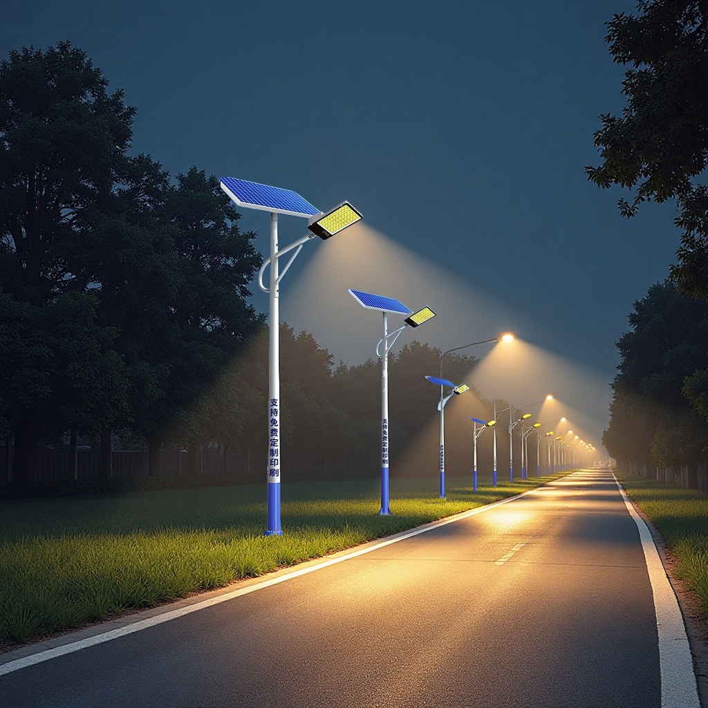 A complete set of engineering solar street lamps with poles for new rural lighting, outdoor ultra-bright integrated pole led road lighting fixtures, and outdoor lighting fixtures