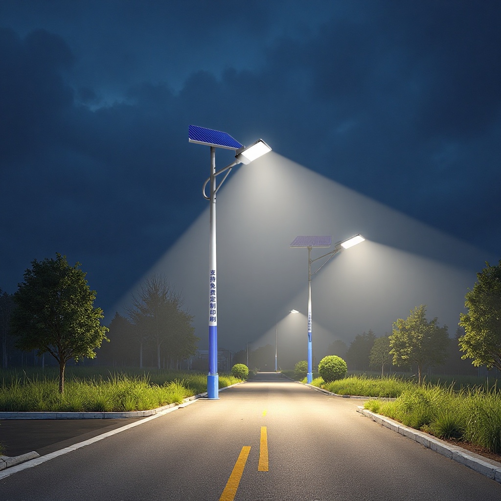 A complete set of engineering solar street lamps with poles for new rural lighting, outdoor ultra-bright integrated pole led road lighting fixtures, and outdoor lighting fixtures details Picture