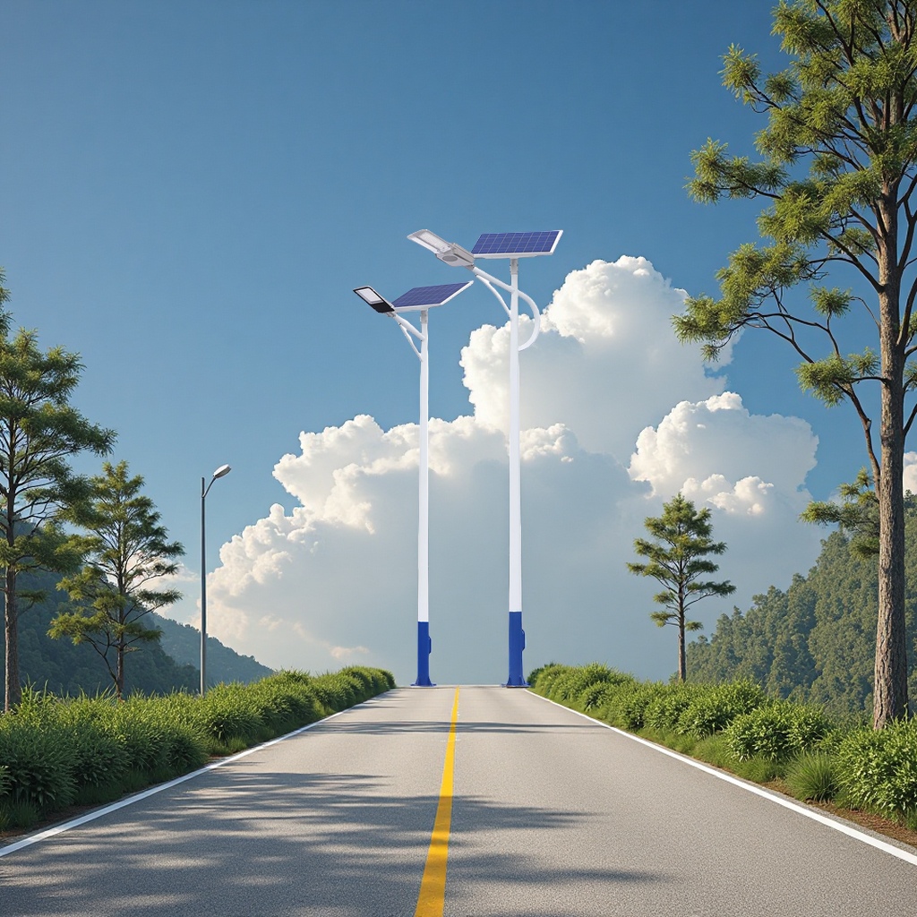 Solar street lamps for outdoor use, complete sets of 6-meter, 7-meter and 8-meter ultra-bright LED lighting for new rural roads, courtyard lamps and decorative lighting details Picture