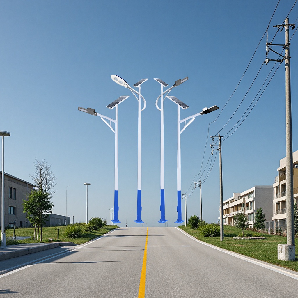 Solar street lamps for outdoor use, complete sets of 6-meter, 7-meter and 8-meter ultra-bright LED lighting for new rural roads, courtyard lamps and decorative lighting Item Picture