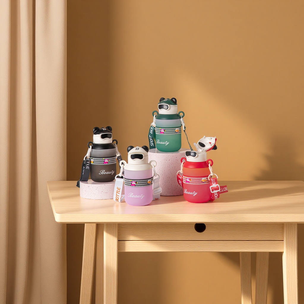 厂家直供高颜值卡通小熊大容量磨砂水杯男女学生便携上学饮水杯日用百货杯具热水壶