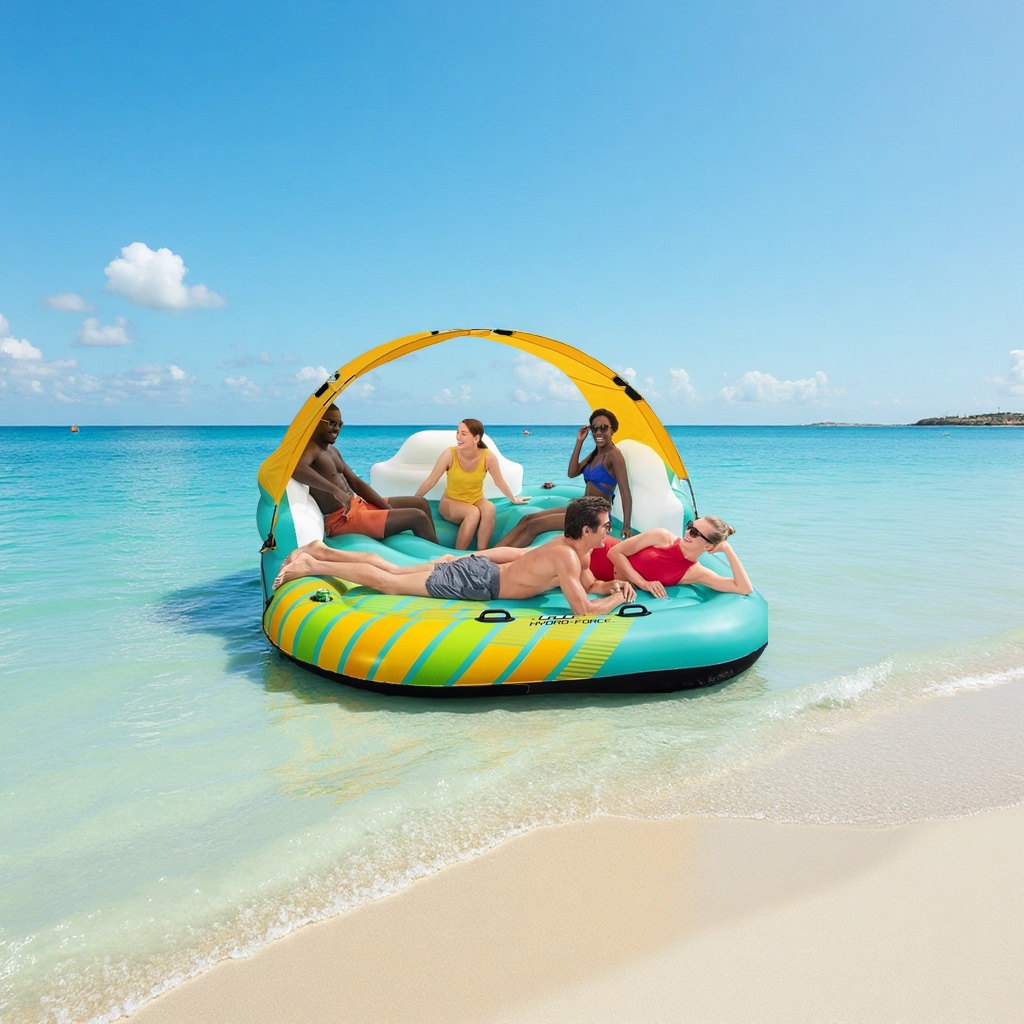 Bestway giant inflatable floating island with sunshade, water floating bed, ride, adult floating raft, wading sports equipment wholesale and distribution Specification image