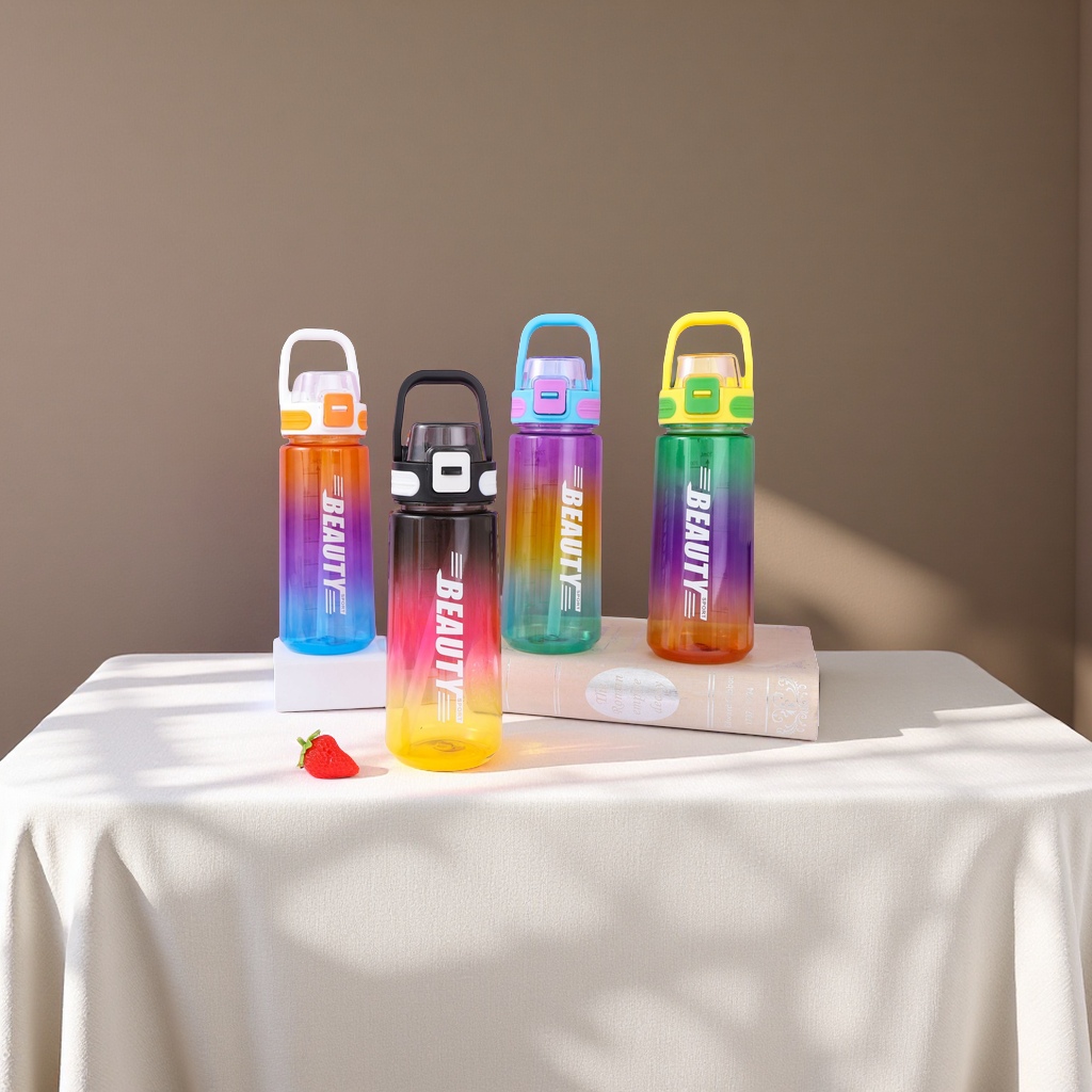 女生大容量渐变字母塑料水瓶夏季便携运动水杯学生日用百货