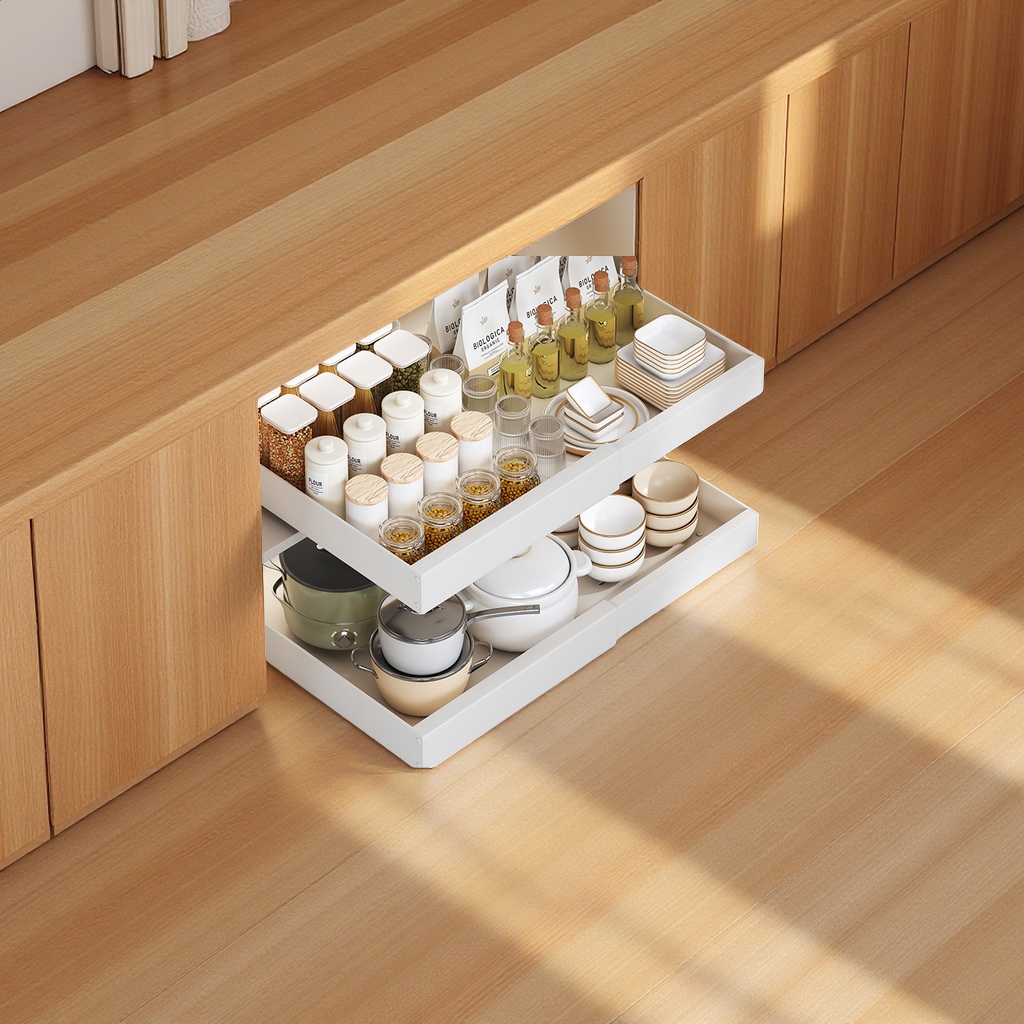 Multi-functional kitchen cabinets, pull-out baskets, pull-out storage racks, condiment racks, telescopic storage racks, kitchen organization, refrigerator storage boxes, daily necessities