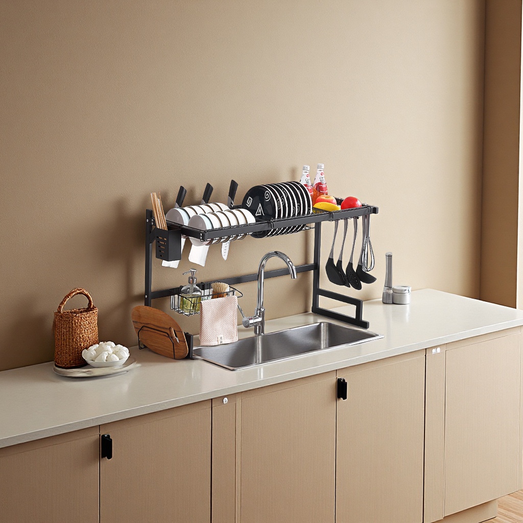Cross-border household dish draining rack, multi-layer kitchen sink storage, carbon steel shelving, daily necessities, kitchen organization
