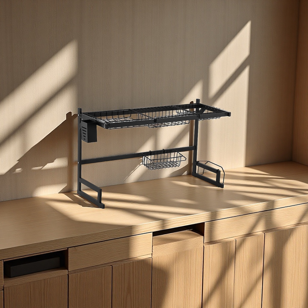 Cross-border household dish draining rack, multi-layer kitchen sink storage, carbon steel shelving, daily necessities, kitchen organization Item Picture