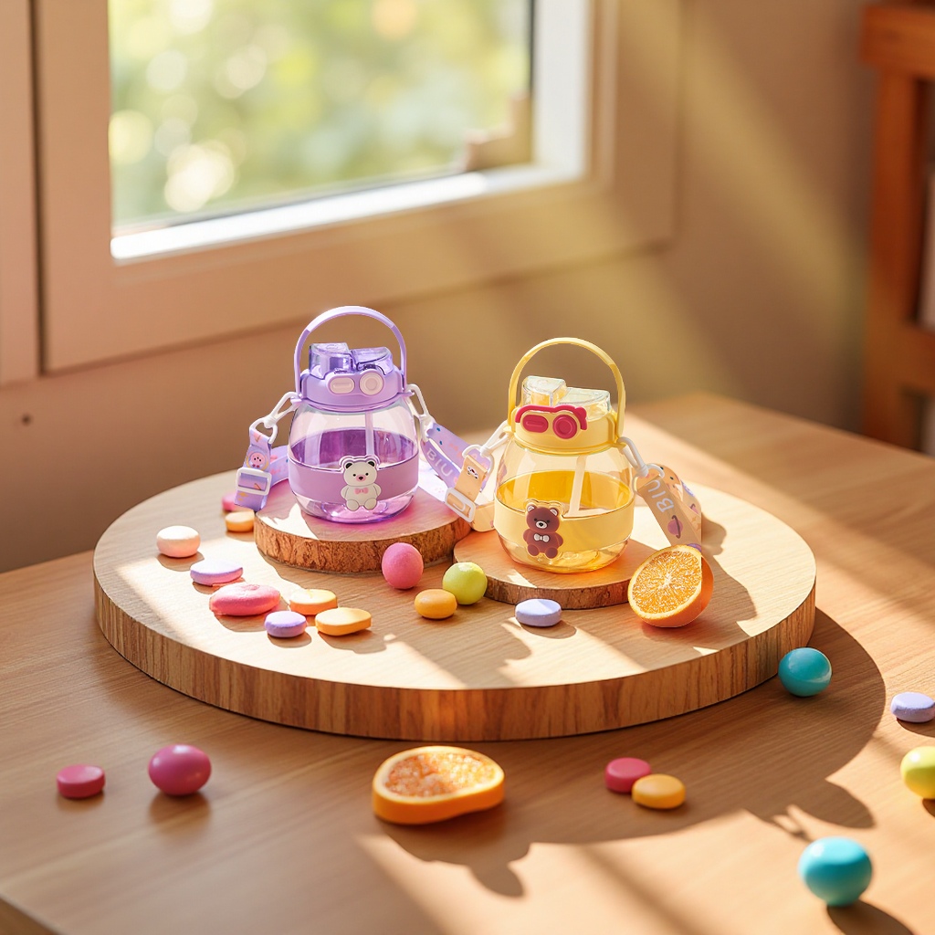 夏季网红大肚卡通儿童塑料水杯大容量吸管便携高颜值冷水壶