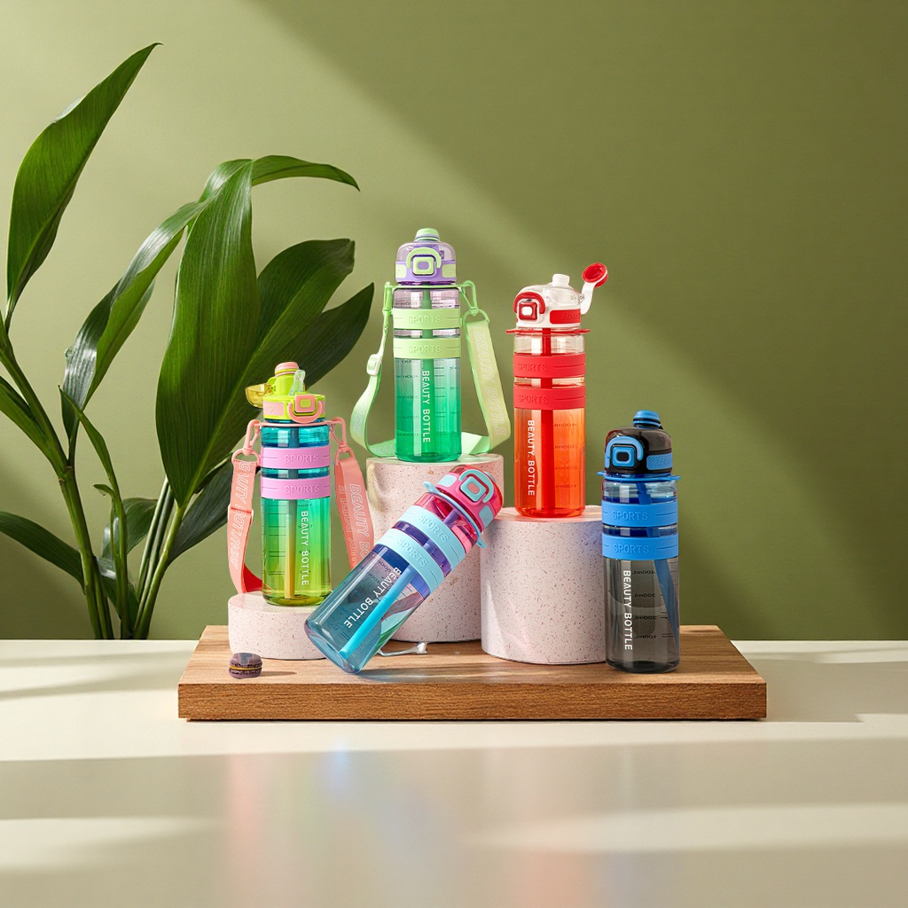 新款渐变高颜值双饮吸管运动水杯大容量便携学生健身户外塑料水壶