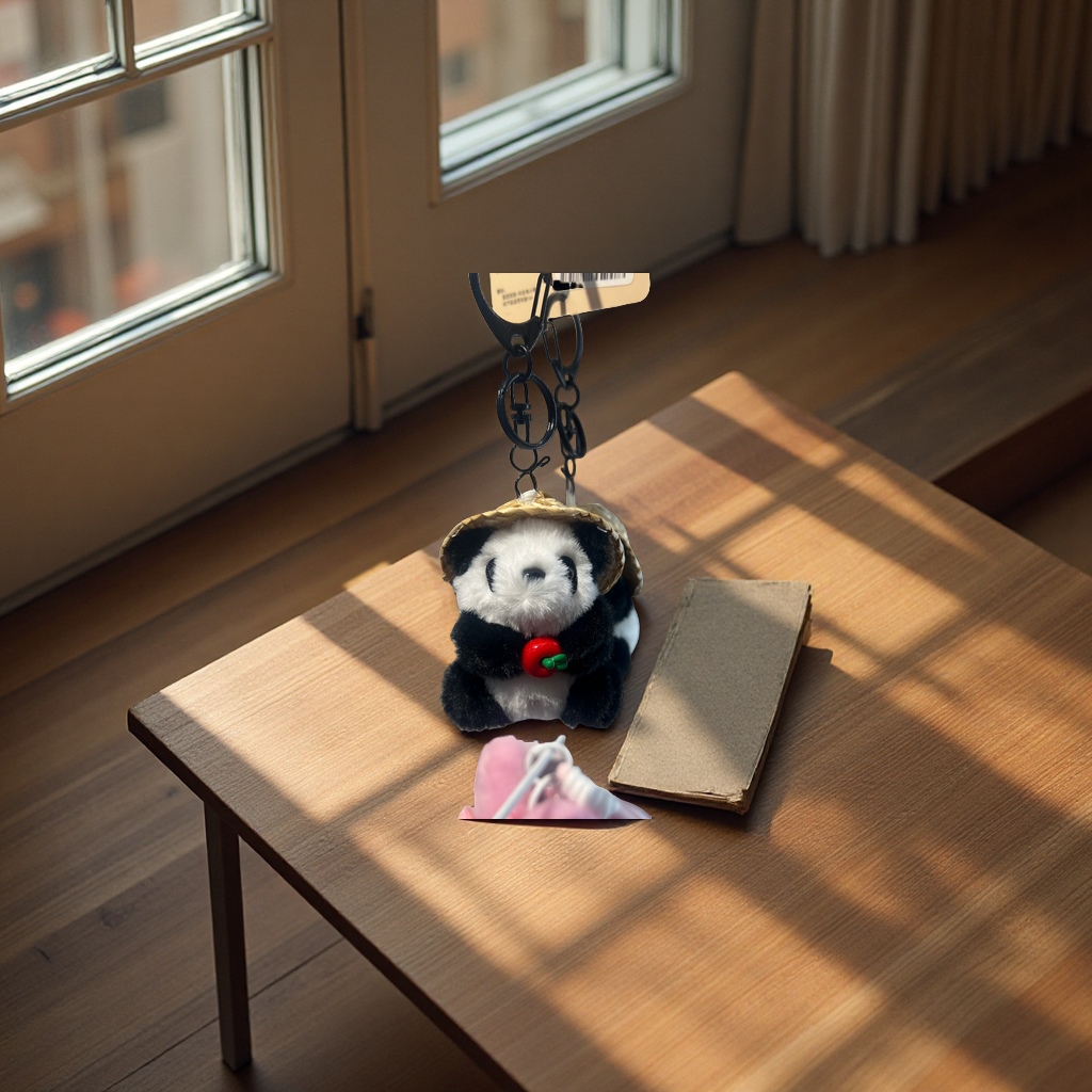 草帽熊猫包包挂件可爱卡通挂饰时尚配件手提包挂件装饰品礼品