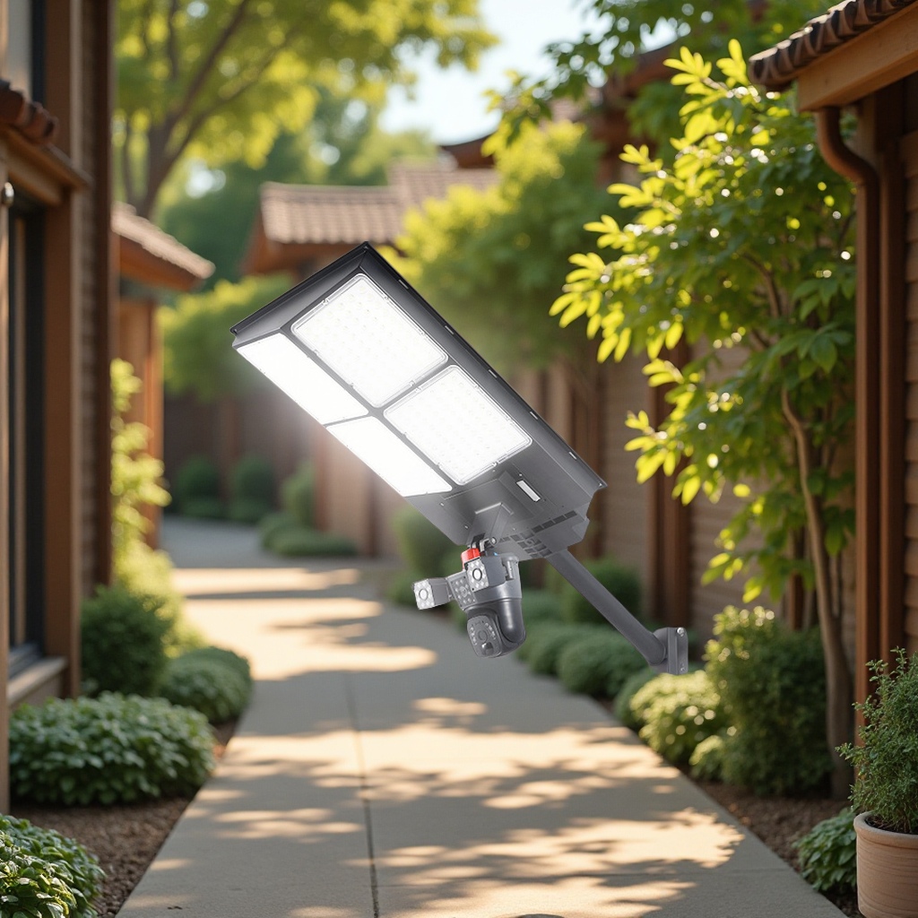 Solar-powered surveillance lights, outdoor rural roads, courtyard sensor cameras, smart led lights, lighting fixtures, outdoor lamps details Picture