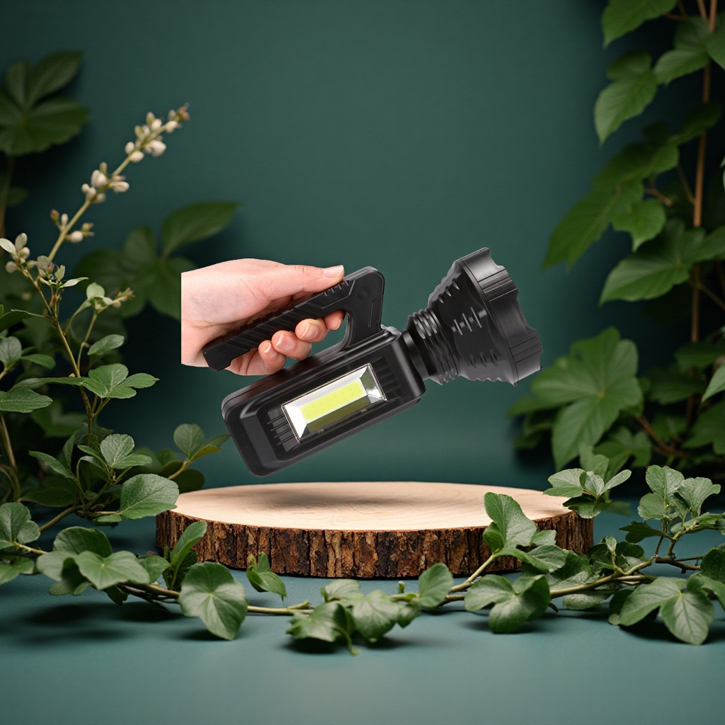 多功能家用太阳能手提手电筒远射防水强光充电式户外照明灯日用百货