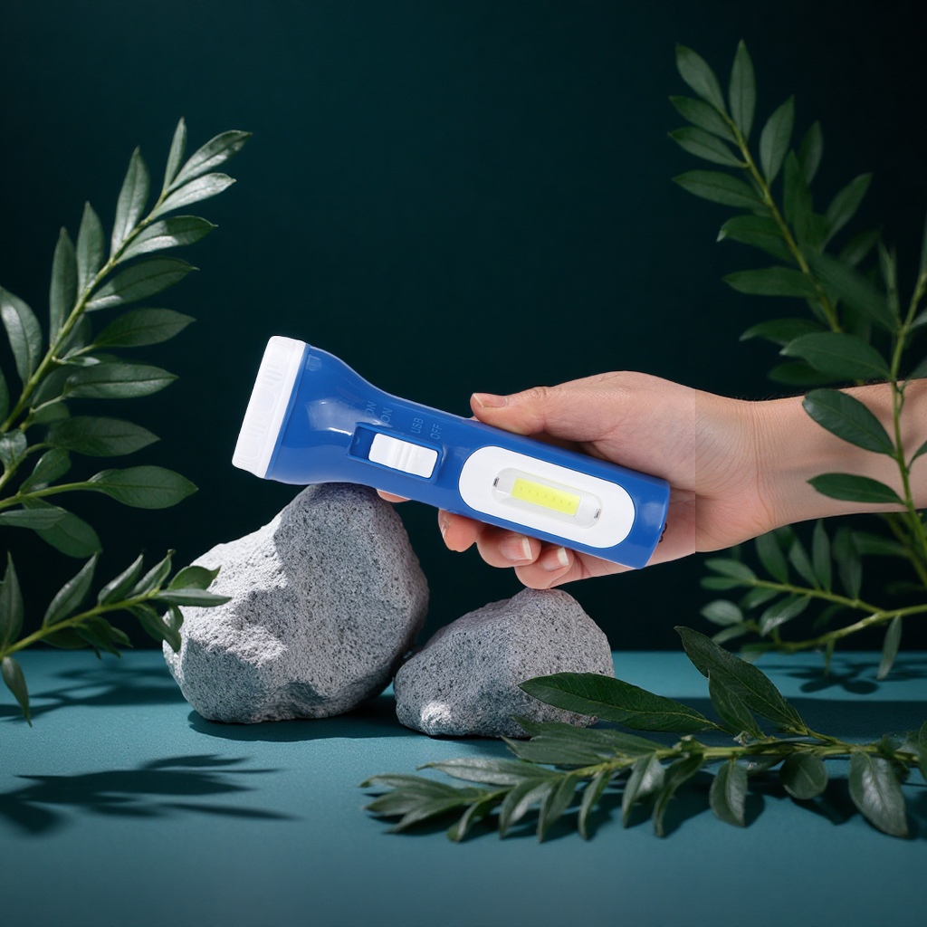 The new outdoor emergency flashlight with a strong long-range shooting, creative charging bag type lighting flashlight is now available in hand with the hand-held emergency light for daily necessities Item Picture