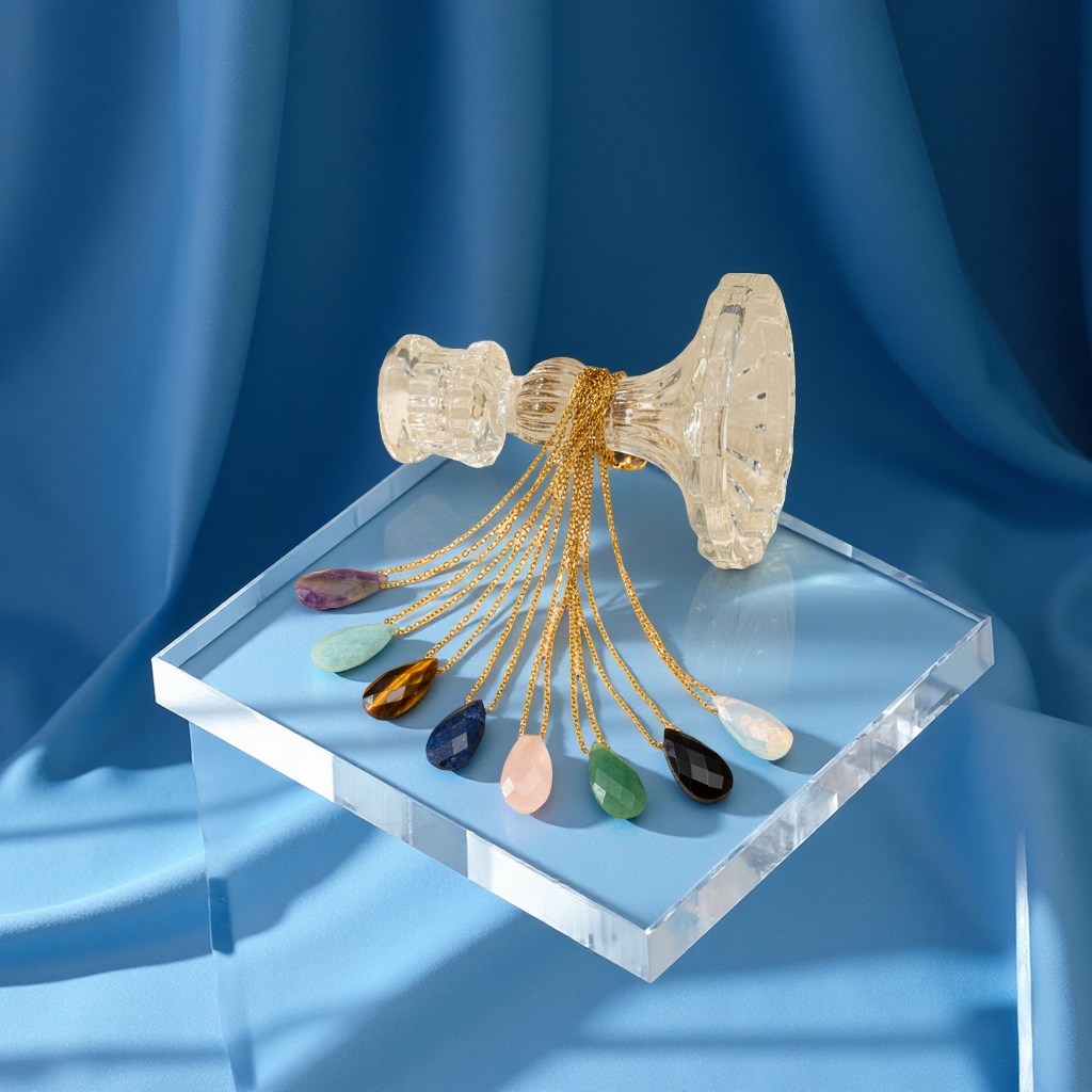 跨境热销新款时尚简约水滴天然石项链小众设计吊坠批发饰品项饰品