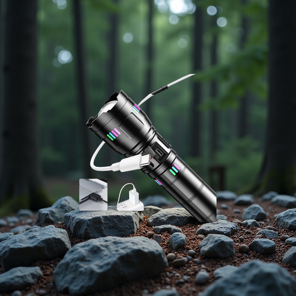 Powerful rechargeable flashlight, long-lasting high-lumen zoom alloy patrol camping portable outdoor lighting fixture details Picture