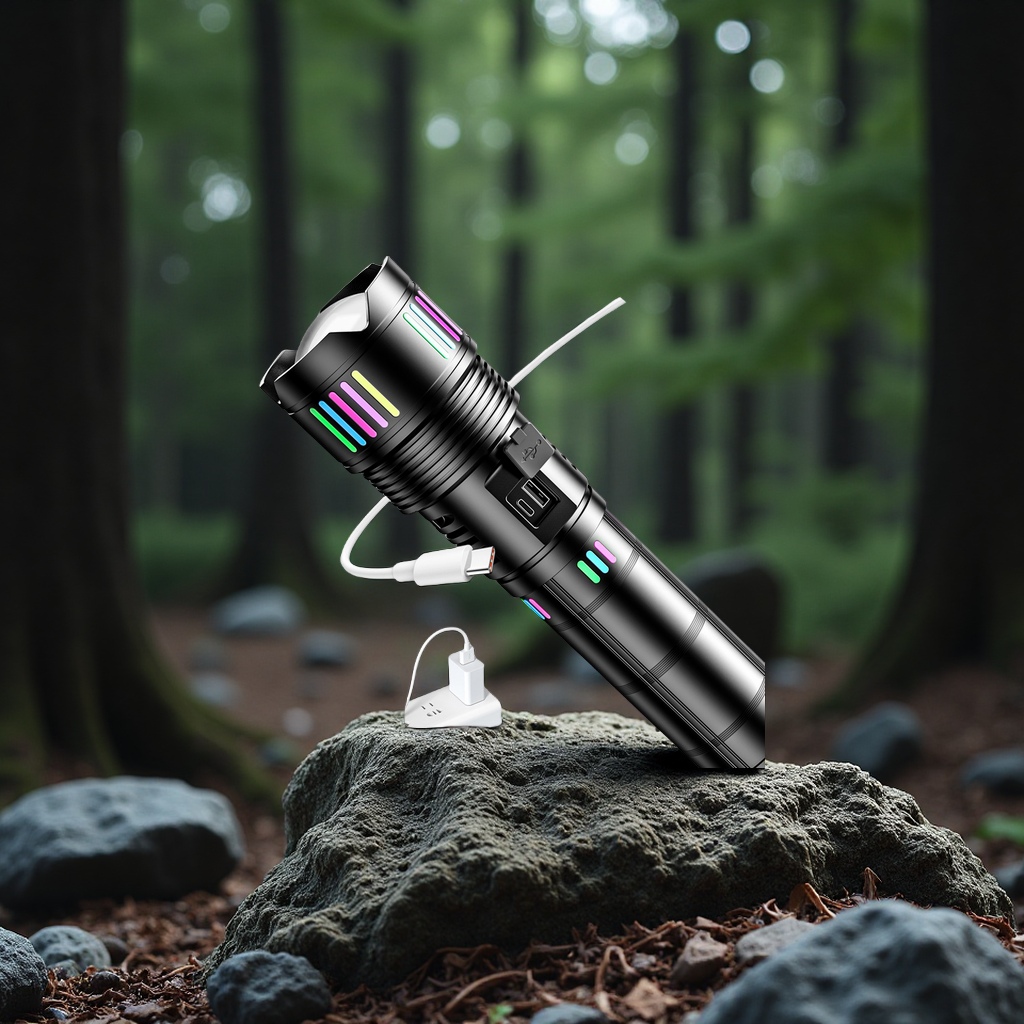 Wholesale of cross-border aluminum alloy flashlights, bright, long-lasting, powerful laser outdoor rechargeable lighting fixtures from the manufacturer details Picture