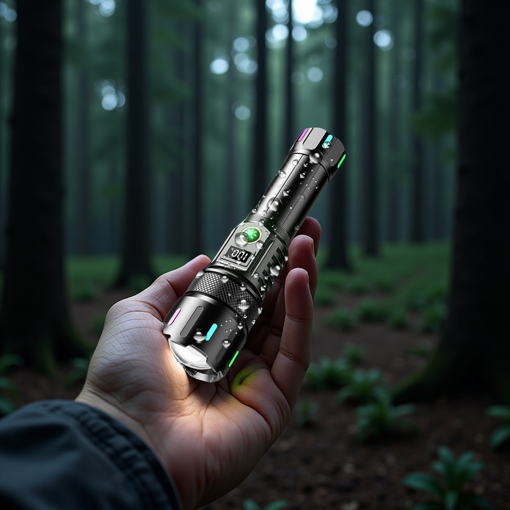 New high-intensity flashlight, lithium battery charging, high-lumen zoom, alloy, patrol, camping, security, hand-held lighting flashlight, daily necessities details Picture