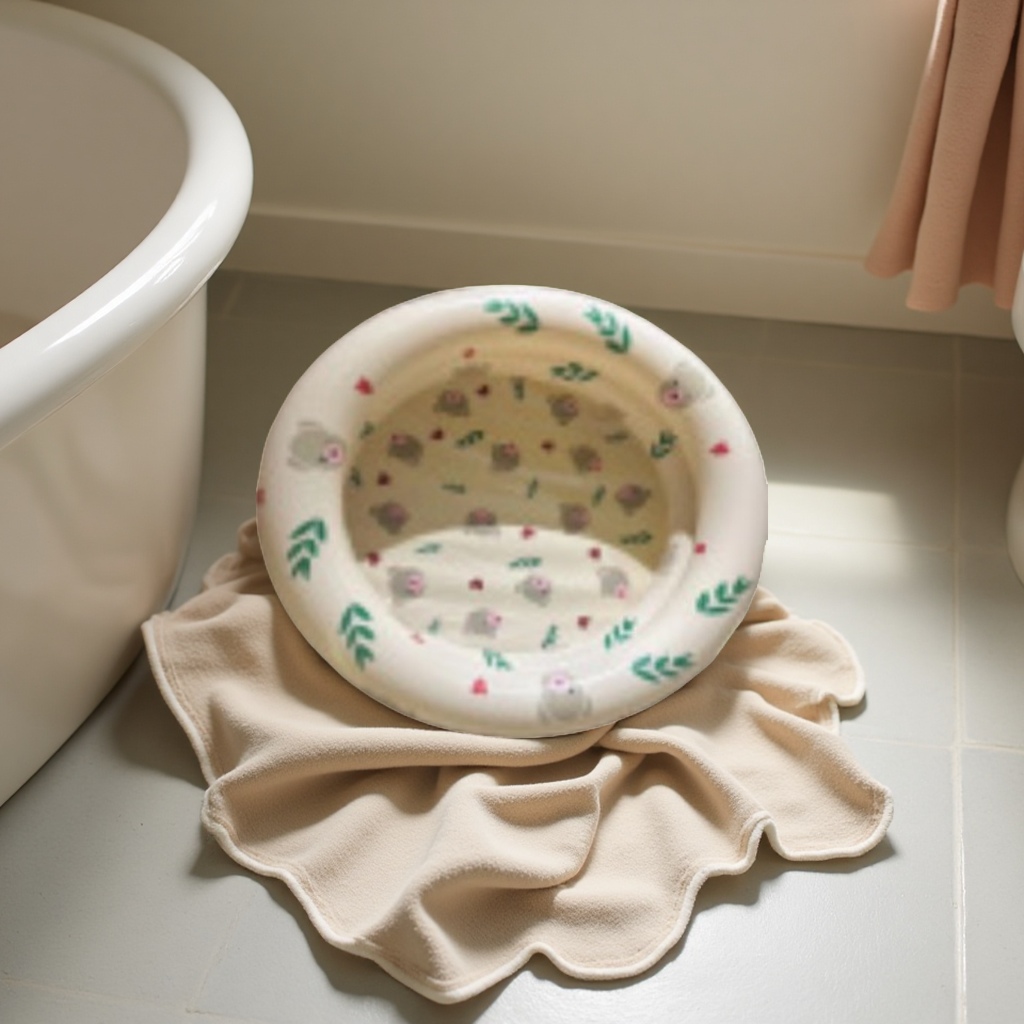 卡通熊仔兔子儿童游泳圈婴幼儿带把手加厚充气座圈宝宝浴盆用母婴用品