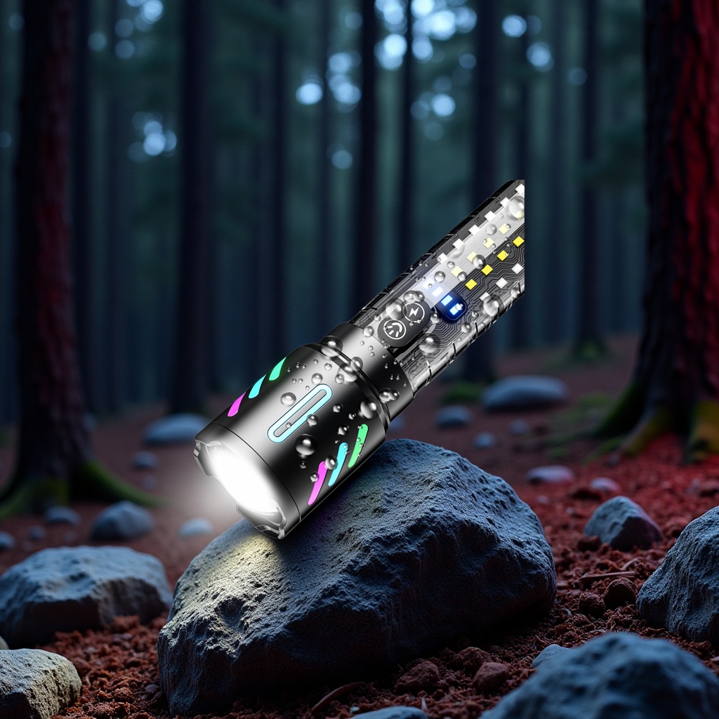 Strong light charging, long battery life, warning, zoom, long-range laser, Thunderbolt, camping flashlight, lighting fixture, dedicated for lighting Specification image