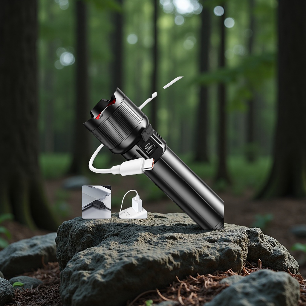 Cross-border high-power high-intensity flashlight, long-lasting high-lumen aluminum alloy laser cannon, camping long-range lighting fixture details Picture