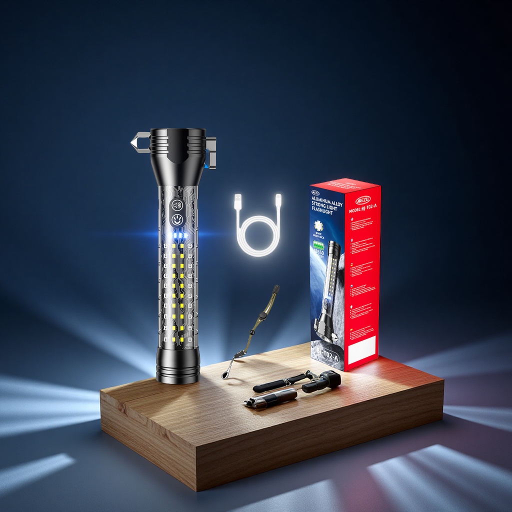 Customized aluminum alloy high-intensity flashlight, high-lumen multi-functional emergency escape portable lighting lamp, laser lamp special safety lamp Specification image