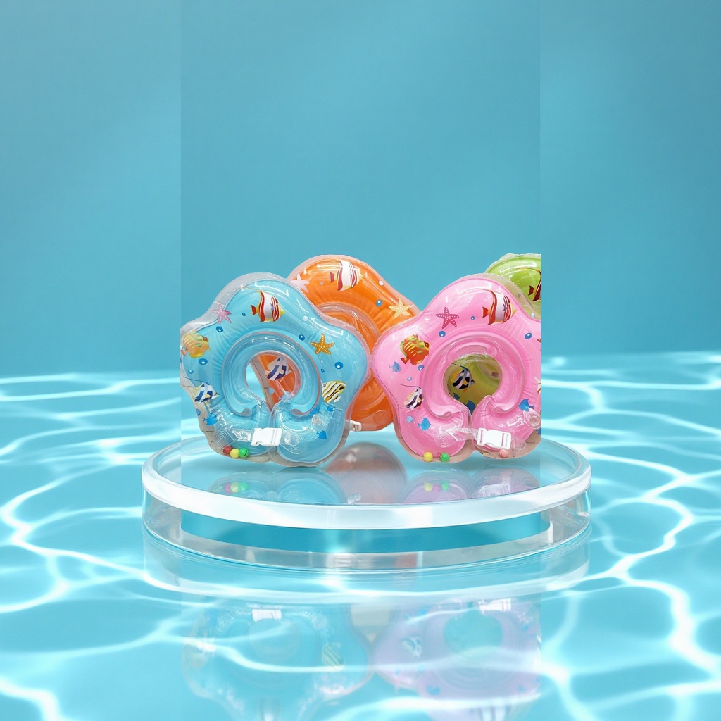 厂家直供新款婴儿脖圈0到12个月双把手双铃铛戏水游泳圈宝宝玩具运动户外游泳用品