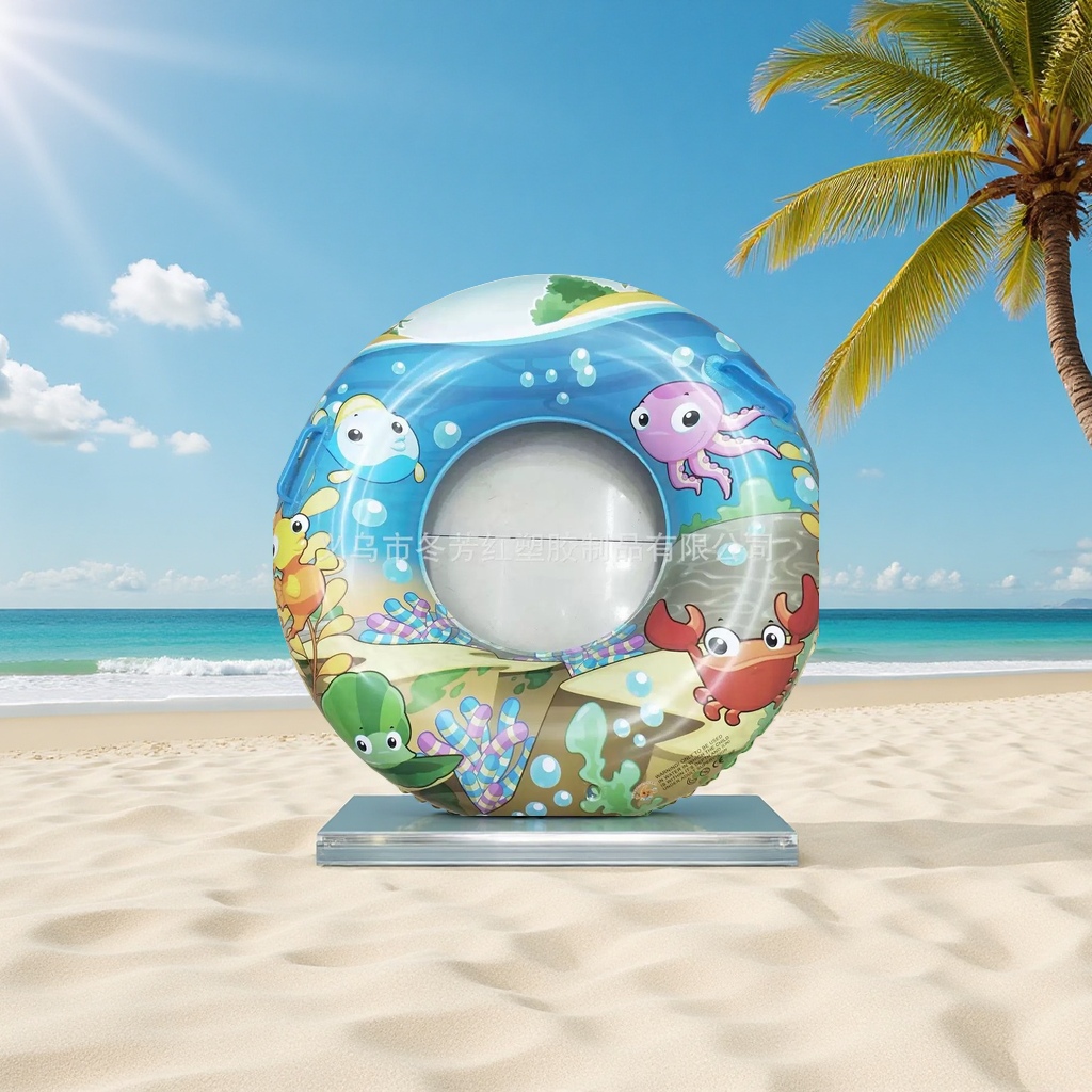 厂家直供新款成人充气游泳圈90cm带手柄水上救生圈卡通气模玩具畅销款