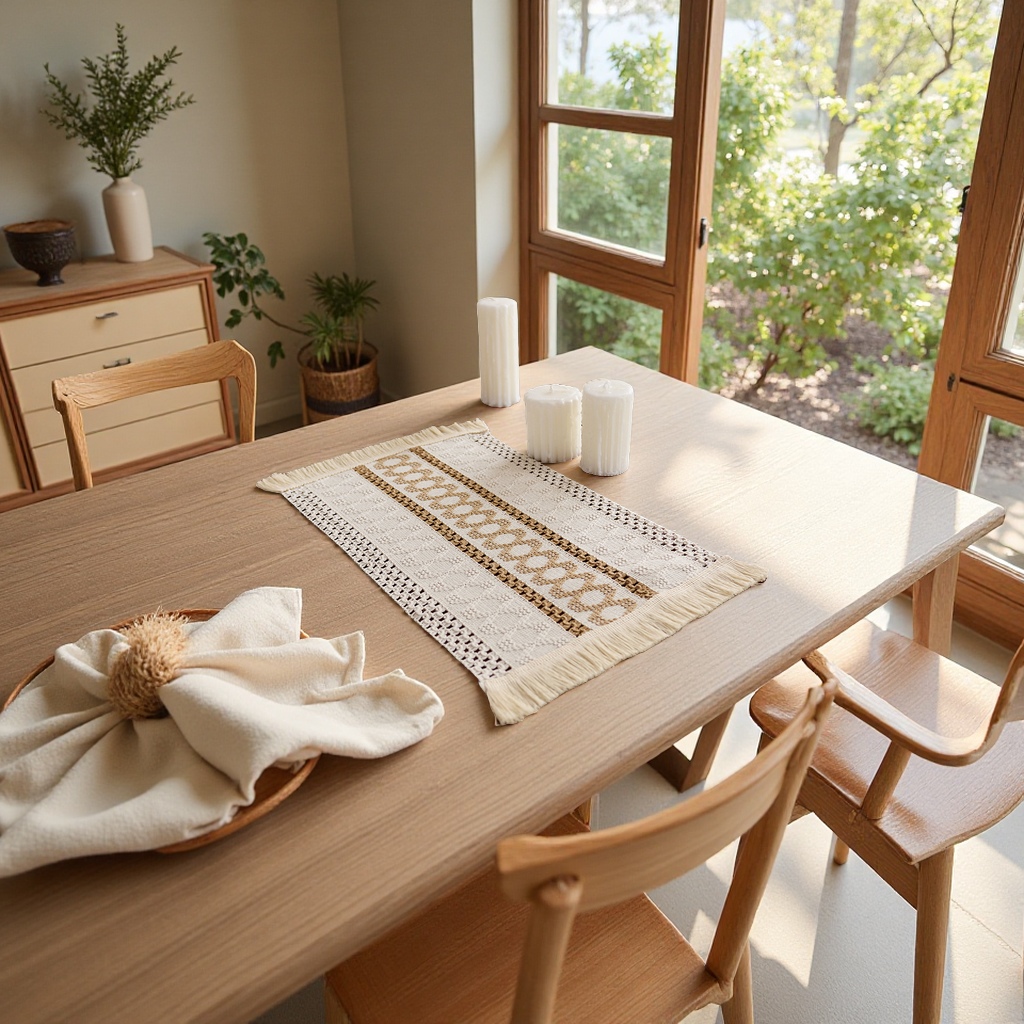 北欧风拼色棉麻餐垫流苏编织桌旗节日派对装饰餐桌垫日用百货餐具用品