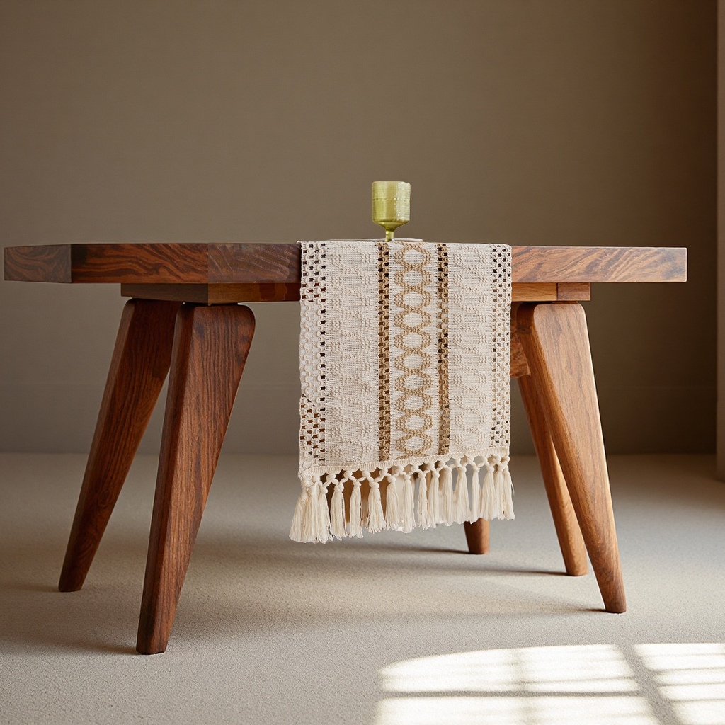 波西米亚风长条棉麻桌旗流苏镂空编织茶几餐桌装饰家用布艺