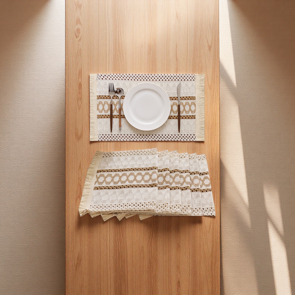 Nordic-style color-blocked cotton and linen placemats, tassel woven table flags, festive party decorations, table MATS, daily necessities and tableware Item Picture