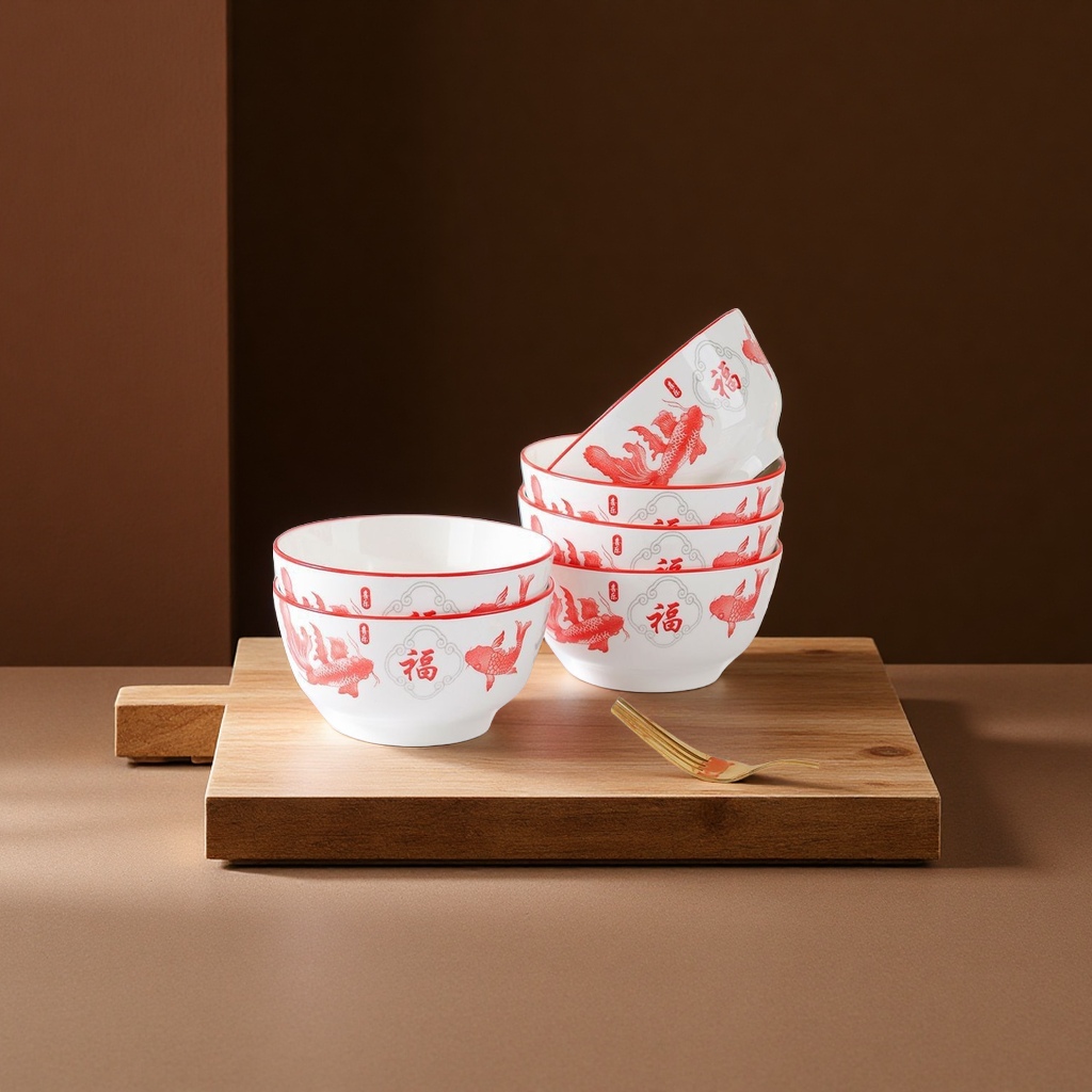 Household ceramic bowl 5-inch rice bowl, high appearance level, daily tableware, essential for dining tables, 2025 new style porcelain bowl, general merchandise Item Picture