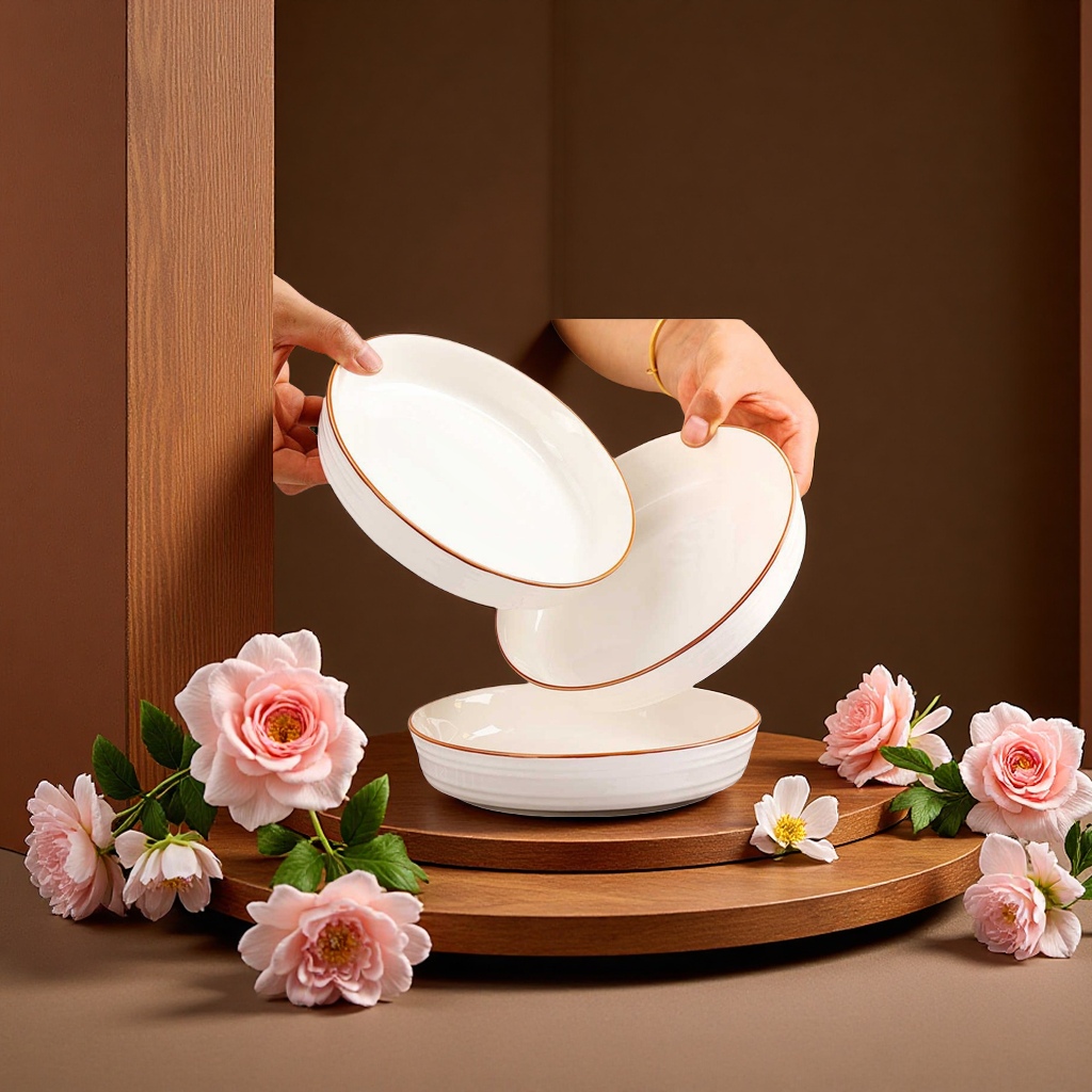 European-style deep-plate ceramic dinner plates, simple and high appearance level, thickened vegetable plates, daily necessities tableware plates Specification image