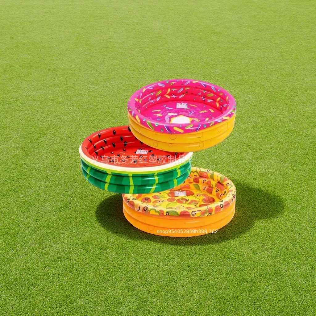 厂家直供圆形水果甜甜圈充气水池儿童家用婴幼儿加厚游泳池运动户外涉水用品水上充气床浮排