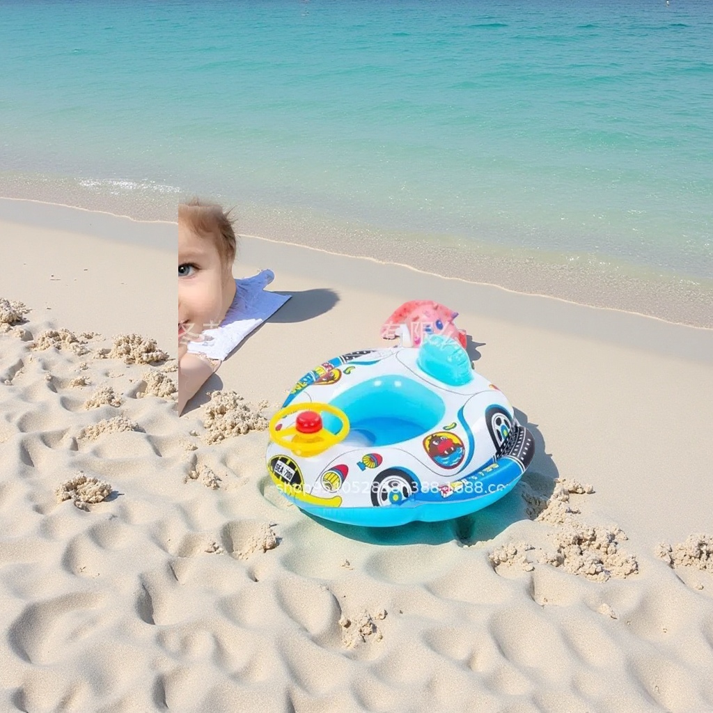 新款方向盘带喇叭儿童充气海豚小游艇汽车泳圈婴儿充气座艇充气玩具
