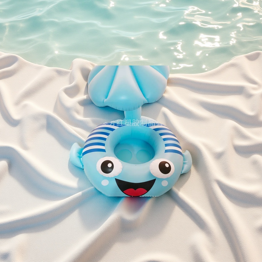 儿童加厚浮圈宝宝救生圈婴儿充气腋下比目鱼卡通造型泳圈玩具
