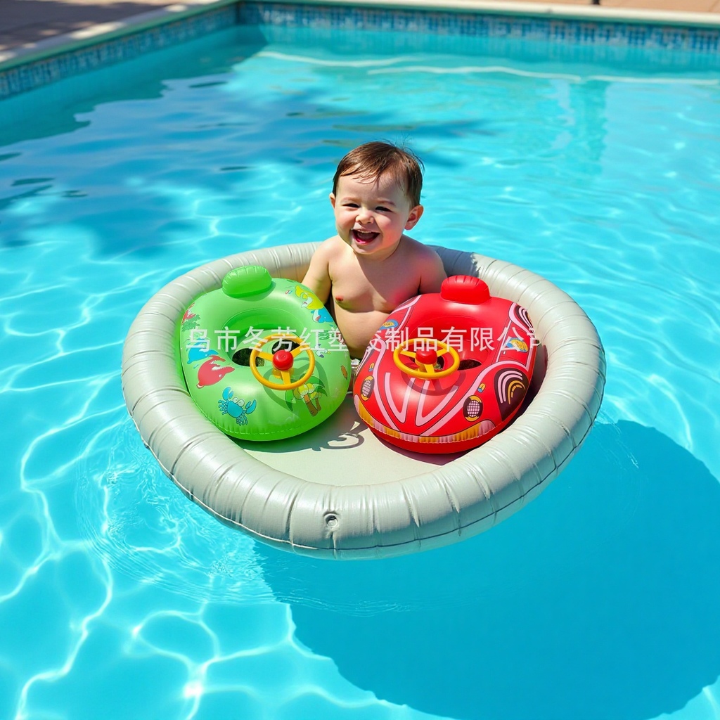 厂家直供新款热销宝宝游泳艇儿童座圈加厚带喇叭方向盘充气小游艇运动户外游泳用品游泳圈
