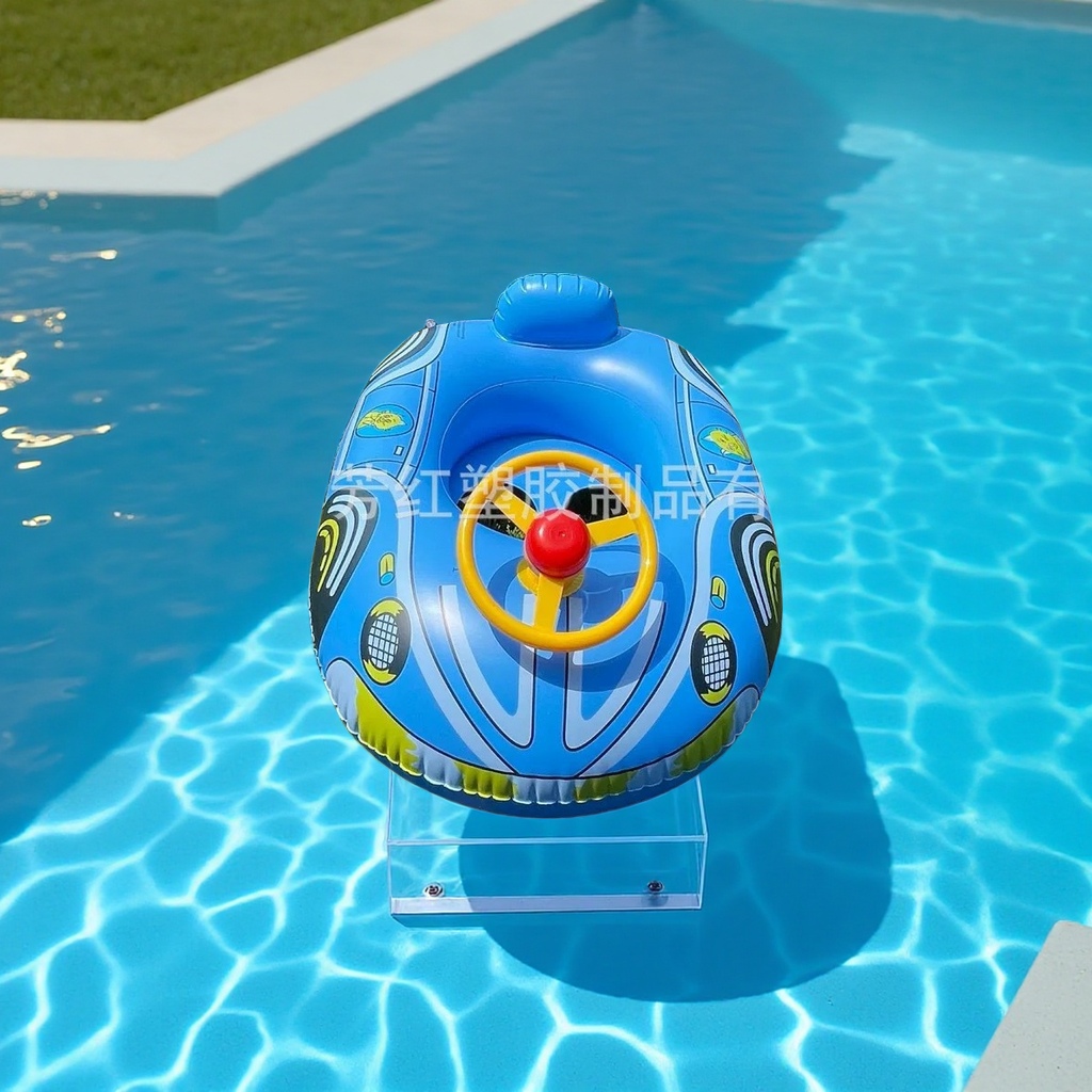 厂家直供新款热销宝宝游泳艇儿童座圈加厚带喇叭方向盘充气小游艇运动户外游泳用品游泳圈细节图