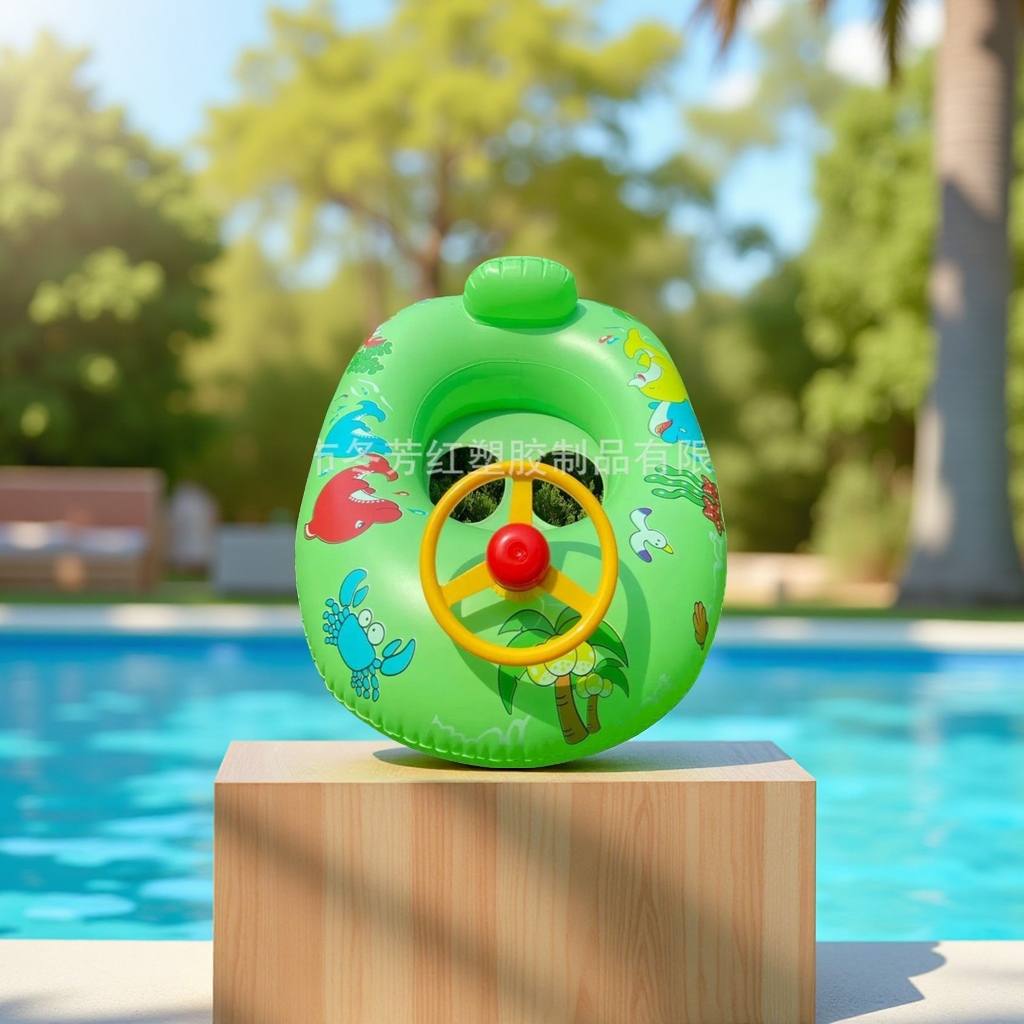 厂家直供新款热销宝宝游泳艇儿童座圈加厚带喇叭方向盘充气小游艇运动户外游泳用品游泳圈白底实物图