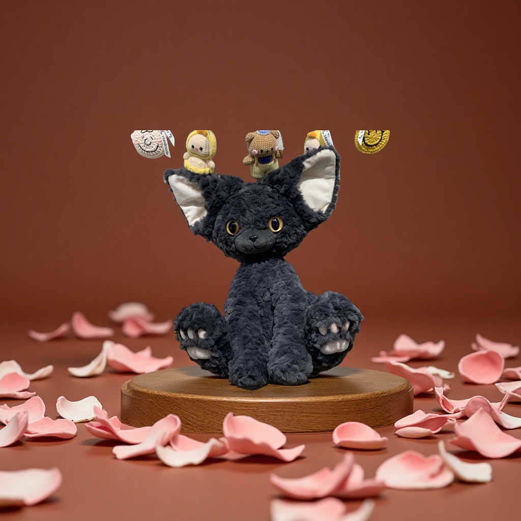 A genuine and super cute black cat, a German curly cat plush toy, as a birthday gift. It's a lovely plush toy details Picture