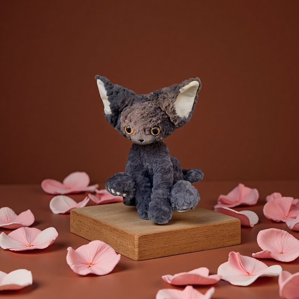 A genuine and super cute black cat, a German curly cat plush toy, as a birthday gift. It's a lovely plush toy Specification image