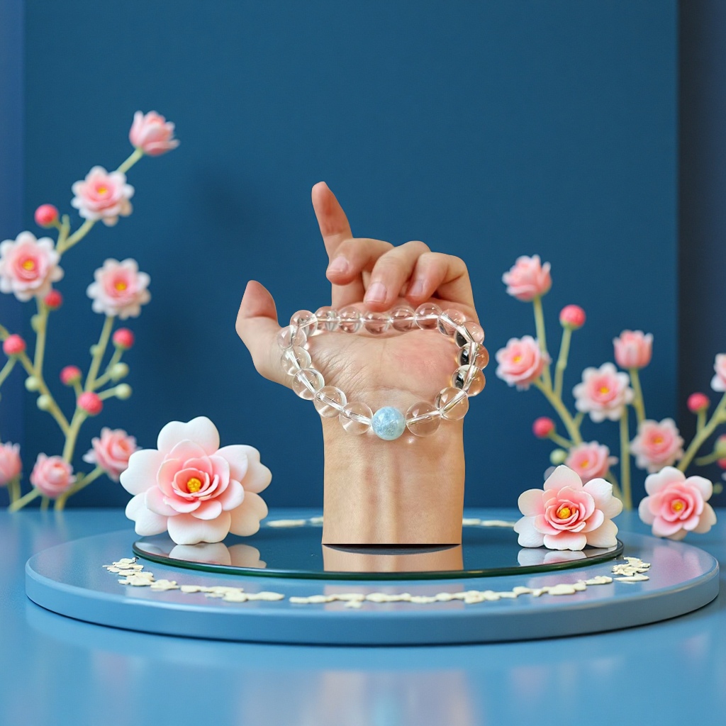 白水晶海蓝宝手链时尚简约天然水晶手饰女款送礼品装