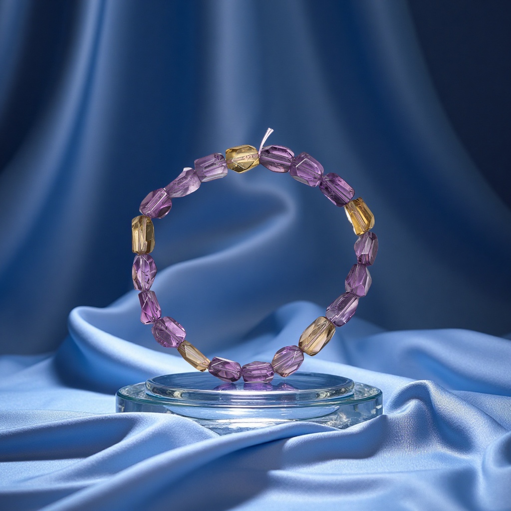 Wholesale of Bolivian purple and yellow symbiotic faceted jewelry bracelets, natural and form-fitting purple-yellow crystal grade bracelets