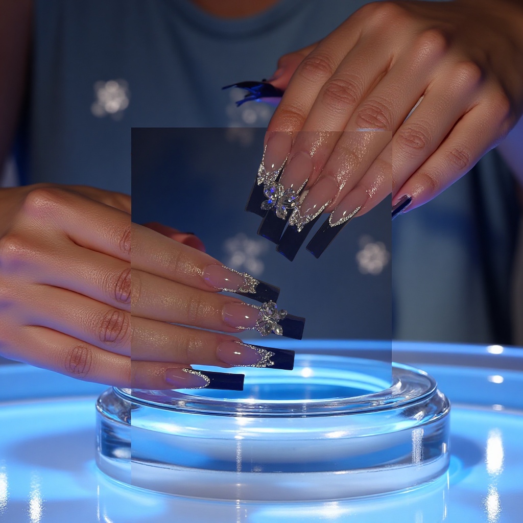 欧美加长水管穿戴甲片法式蝴蝶长方形美甲假指甲成品nails美容护肤彩妆美甲工具套装