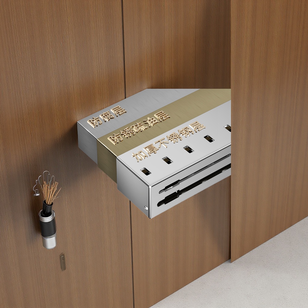 Stainless steel kitchen knife rack, multi-functional wall-mounted storage rack without drilling, 筷笼 chopstick holder, daily necessities, kitchen organization Application Scenario