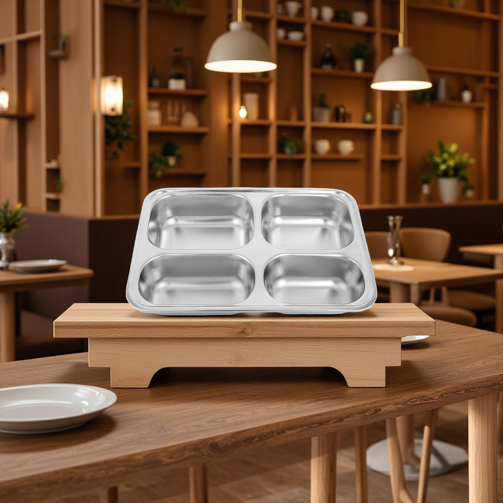 新款深小四格不锈钢餐盘304快餐饭店学生员工食堂饭盘批发日用百货一次性碗碟盘