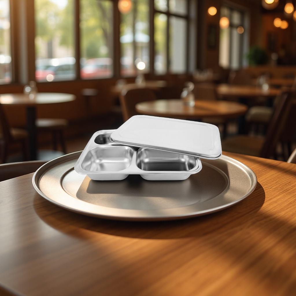 New deep small four-compartment stainless steel plates 304, fast food restaurants, student and staff canteens, wholesale daily necessities, disposable bowls and plates details Picture
